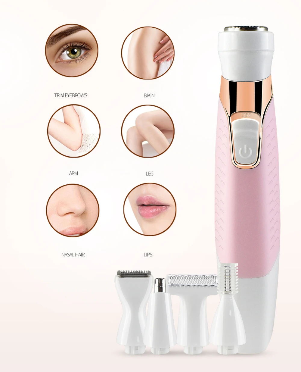 

Multifunctional Electric Women Epilator Razor Washable USB Charging 5 In 1 Nose And Eyebrow Trimmer Bikini Face Hair Removal