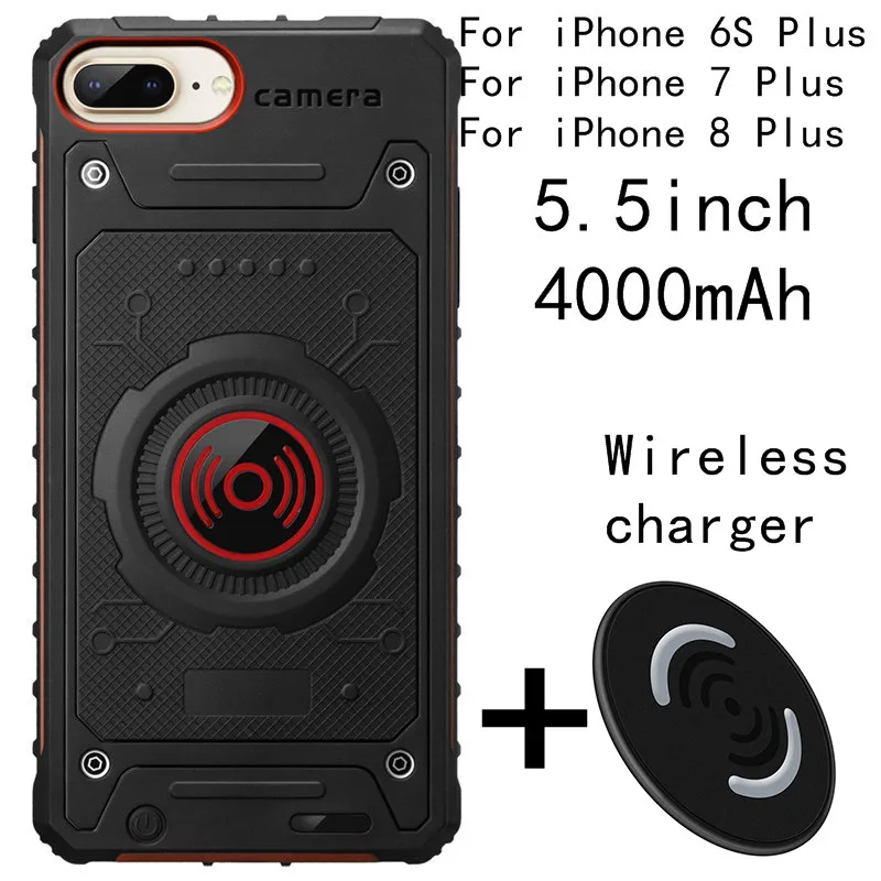 Тонкий беспроводной противоударный аккумулятор зарядное устройство чехол для iPhone 7 8 Plus три защиты банк питания зарядная крышка для iPhone 6 6s Plus - Цвет: 5.5-Red charger