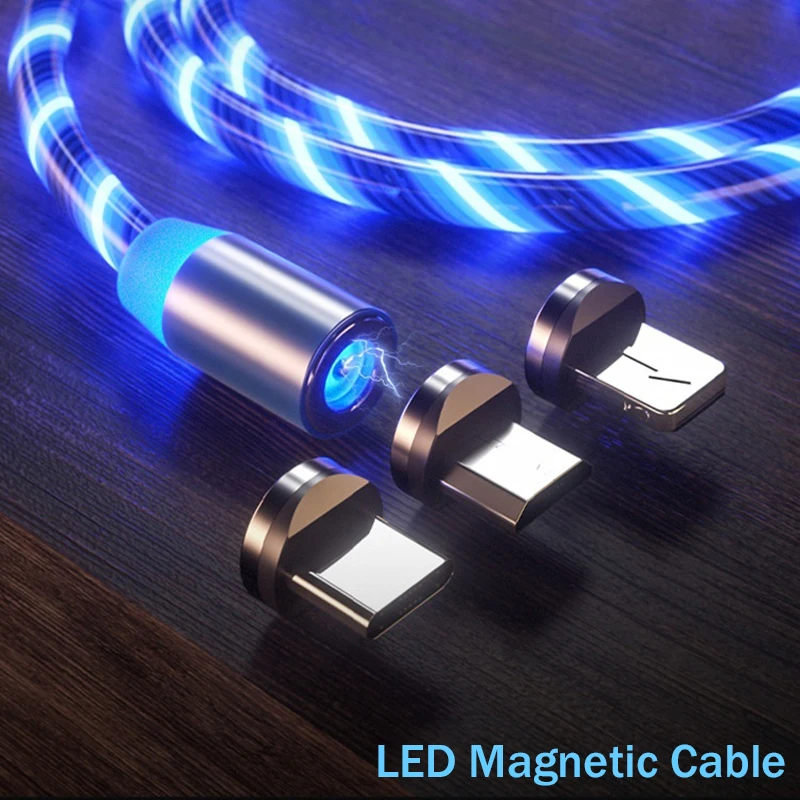 Светодиодный течет Магнитный usb кабель с разъемом Micro USB Type C для Яркий светящийся