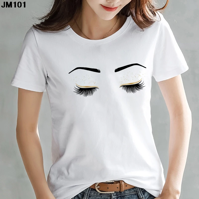 

Beauty Aesthetic Eyelashes Printed Tshirt Harajuku Women's Princess Makeup Art Female T-shirt summer fashion Kawaii 90s Top Tees