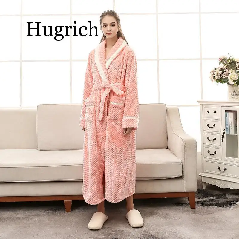 2020 Men Plus Size 3XL Flannel Kimono Bath Gown Ultra Long Large Robe Coral Fleece Nightgown Lovers Couple Thick Warm Sleepwear