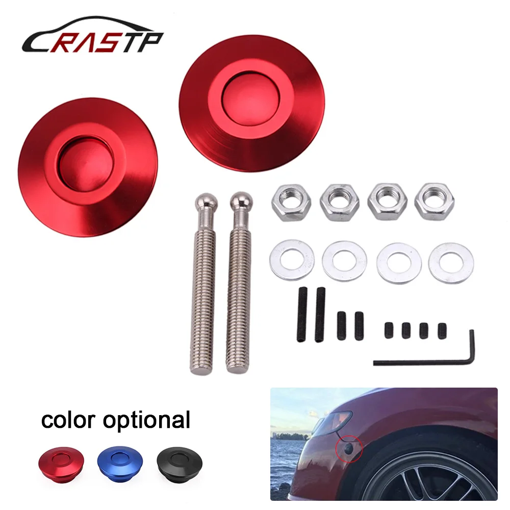 Push Button Billet Hood Pin Lock Clips Kit Auto Car Quick Latch Universal LIP