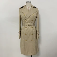 Классический стиль, длинный рукав, отложной воротник, Тренч, Женское зимнее двубортное пальто цвета хаки с поясом, длинное пальто для женщин