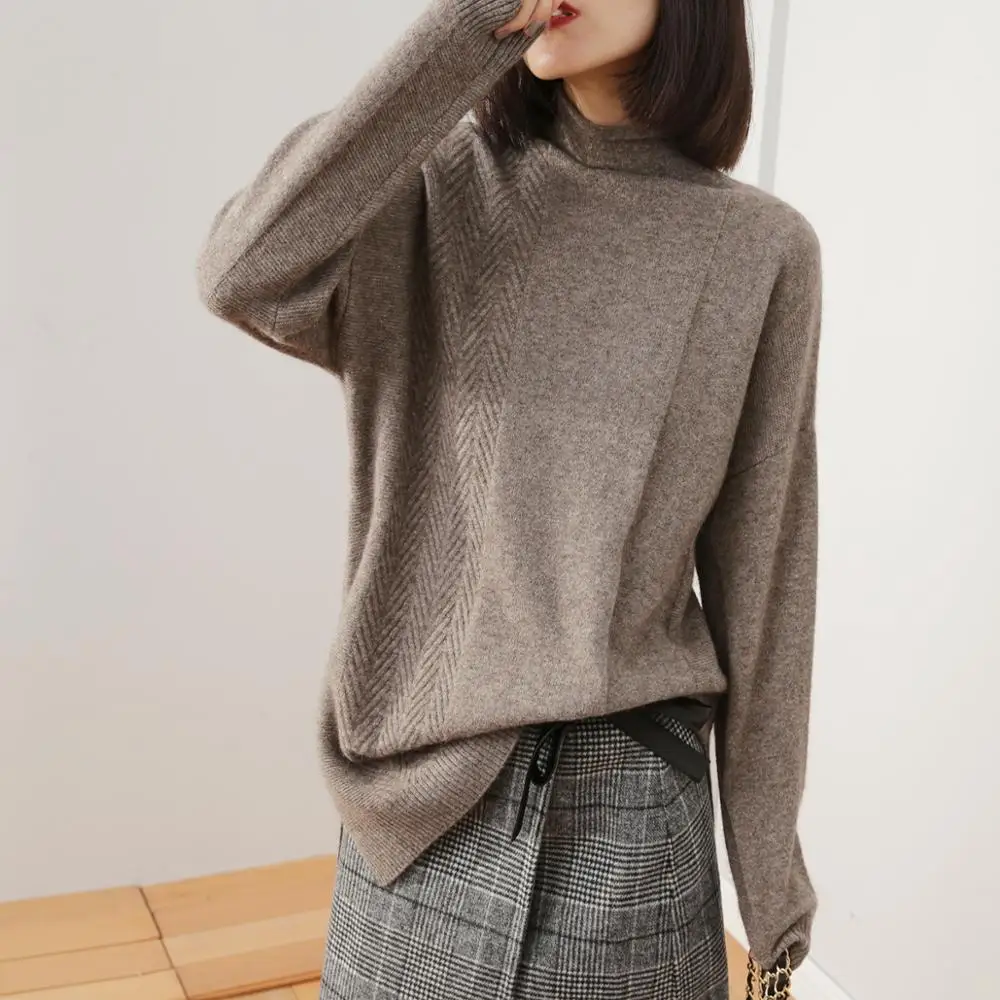BELIARST 2021 New Autumn and Winter Cashmere Sweater Women's Half-Neck Pullover Loose Long-sleeved Knit Bottom Twist | Женская