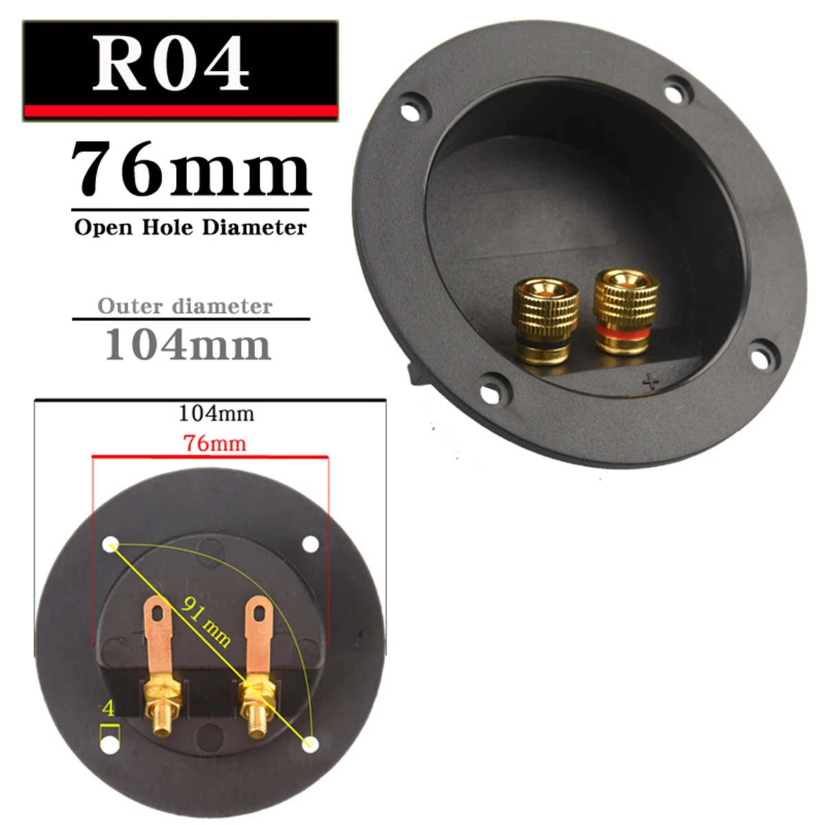 HIFIDIY LIVE Square circle (Install Hole 49-76) speaker junction Box  Terminal Shell 2 copper Binding Post Wire Cable Connector — view 6