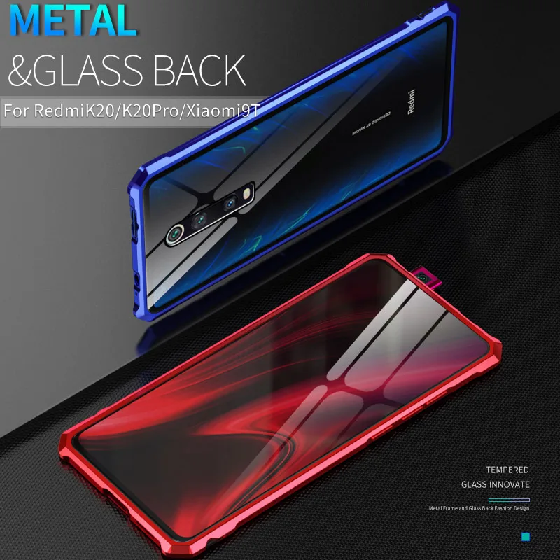 Чехол для Xiaomi mi 9T Red K20 Pro металлическая рамка прозрачная стеклянная задняя крышка