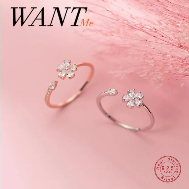 Женское кольцо с пятилепестками WANTME роскошное из серебра 925 пробы кубическим
