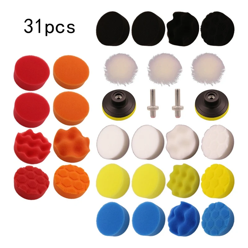 Almofada de Lustro do Carro Esponja de Polimento Polegada Enceramento Carro Barco Polonês Tampão Roda Broca Polidor Remove Riscos 31 Pçs - Set 3 2 Esponja p/ encerar