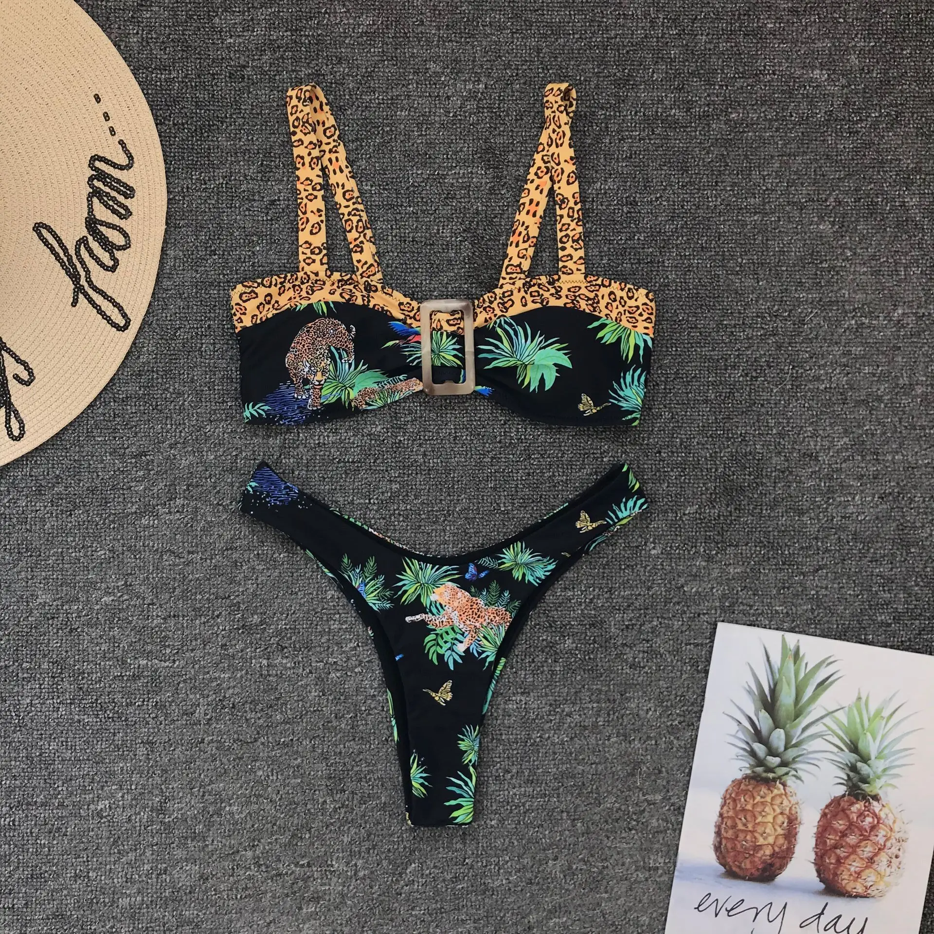 

Realistic Leopard Print Bikini set Chest buckle Swimwear Women Bathing beach Swim suit Monokini Maio Biquini Trikini Badpak