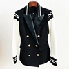 HIGH STREET New Fashion 2024 Classic Varsity Jacket Women's Lion Buttons Double Breasted Leather Sleeve Patchwork Blazer 2