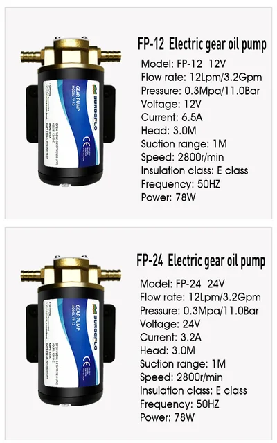 Pompe à Engrenages 12V 12L/min Auto-Amorçante – Transfert Huile, Eau, Carburant, Diesel 9,8 Ft Levage