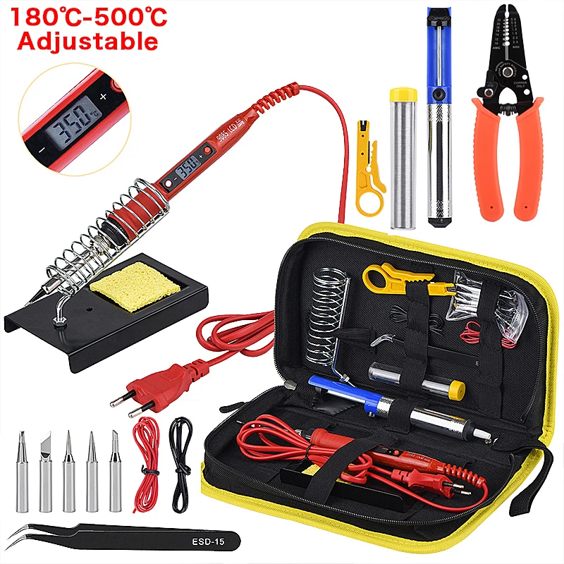 

QHTITEC Multi-functional Stripping Pliers Ferrules Wire Cutter LCD 80W Soldering Iron Electrician Manual Hand Tools