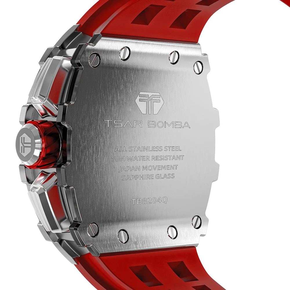 TSAR BOMBA Mens Watches Luxury Sport Chronograph Quartz Wristwatch Sapphire Glass Stainless Steel Tonneau Design Watch for Men