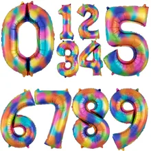 Globos de aluminio con números de color arcoíris de 40 pulgadas, globos de helio de 0, 1, 2 y 3 dígitos, suministros para fiesta de cumpleaños, decoración de aniversario, 1 ud.