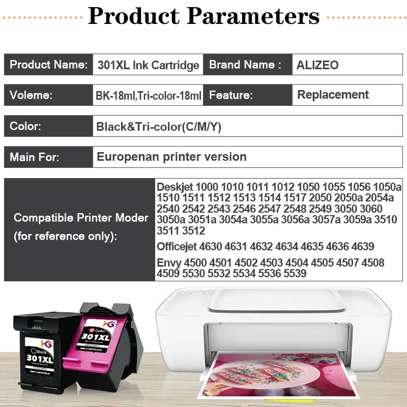 Alizeo-cartucho de Tinta Remanufaturado para Impressora Hp301 Envy 301 Deskjet 301 5530 2050 2540 2510 e 1000 xl 1050 xl Cartuchos de tinta - Imagem 2