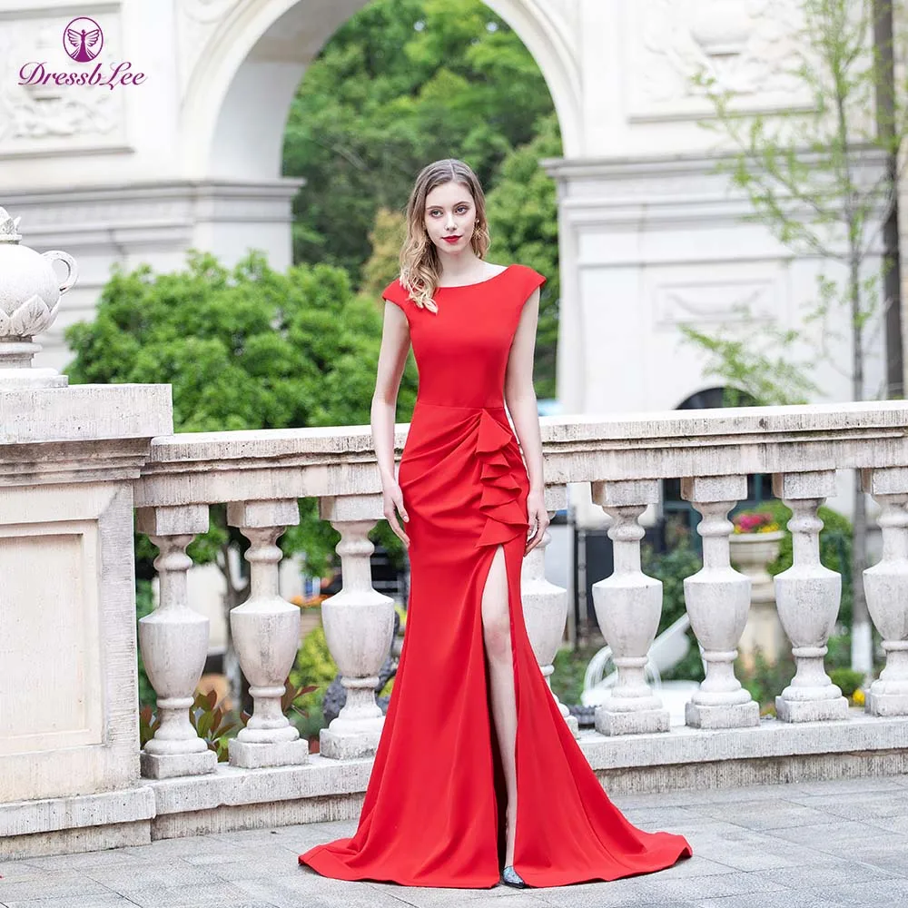 DressbLee красные вечерние платья 2020 с драгоценным вырезом вечернее платье-Русалка