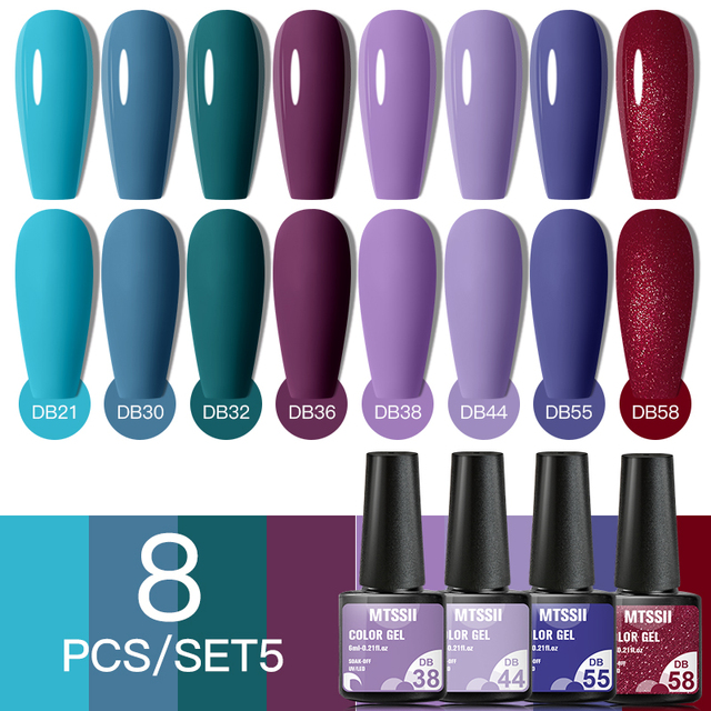 8pcs/set Nail Gel Polish Nail Color Glitter Sequins Matte Effect Long Lasting Base Top Coat Nail Art Design Hybrid Gel