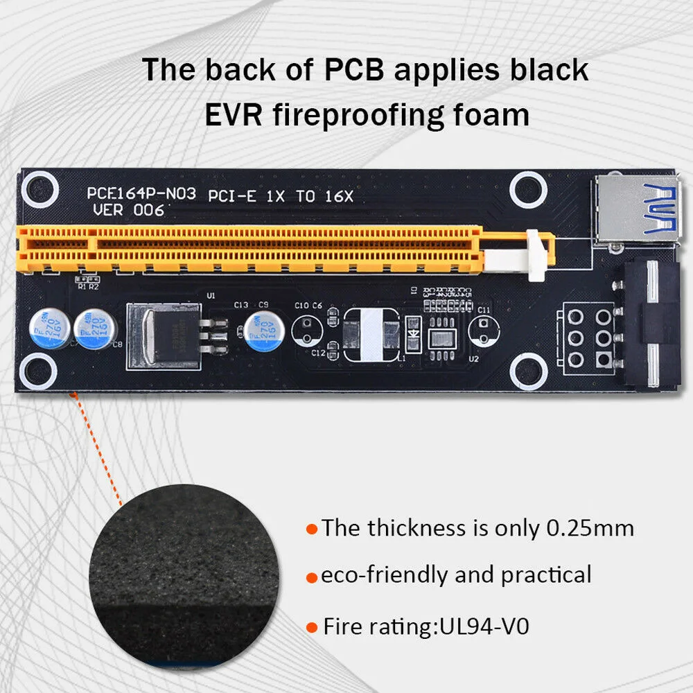 006 PCI-E Riser Card USB 3.0 Riser Express 1X 4x 8x 16x Extender Adapter SATA 15pin to 4pin Power Cable for BTC Mining Miner-4
