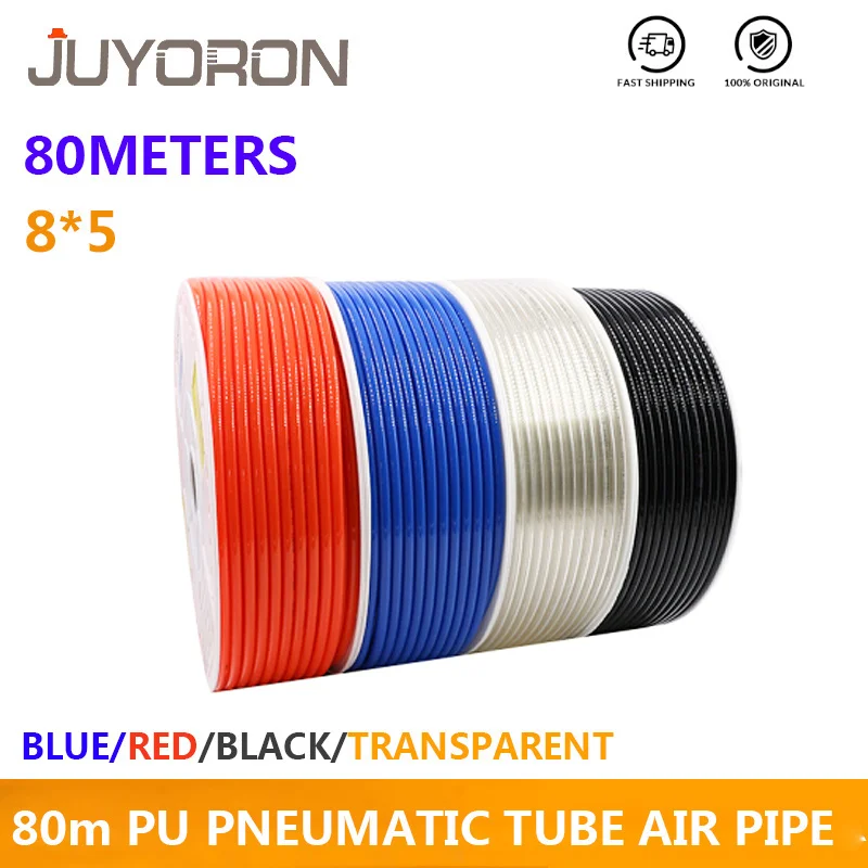 

80meters/roll 8*5 OD 8mm Black Transparent Red Blue Pneumatic Air Hose 8x5 Pu Air Tubing Pipe High Pressure Compressor Tube