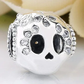 

Original Sparkling Skull With Butterfly & Beaded & Heart Beads Fit 925 Sterling Silver Charm Bracelet Bangle Diy Jewelry
