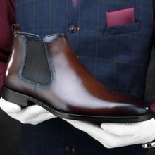 Мужские Ботильоны «Челси» ручной работы в винтажном стиле из натуральной кожи; мужская Ковбойская обувь для верховой езды с квадратным носком в итальянском стиле; HKN190
