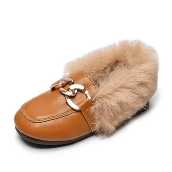 

Quality Leather New Hot Kids Shoes Winter Warm Boys Girls Fashion Shoe Fur FlatNon-slip Children Shoes Flat Princess Shoes 21-30