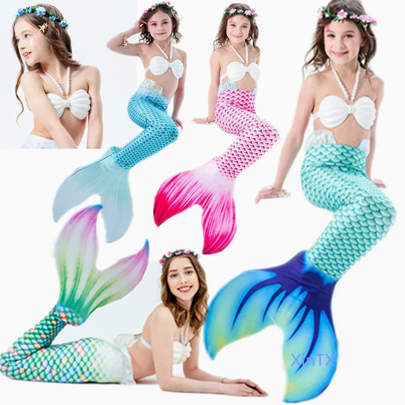 

2020 High Quality Mermaid Dress with Fin for Kids Adults Mermaid Tail with Monofin Swimsuit for Girls Beach Wear Bathing Suit