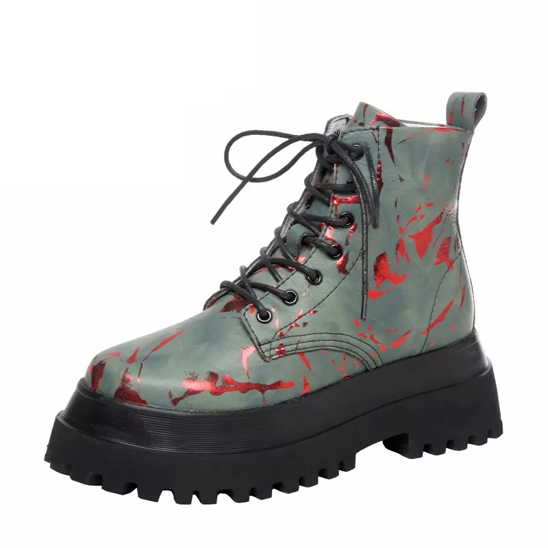 Thick Sole Riding Motorcycle Punk Shoes Winter Snow Plush Warm Boots Brand Women Ankle Platform Flower Design | Обувь