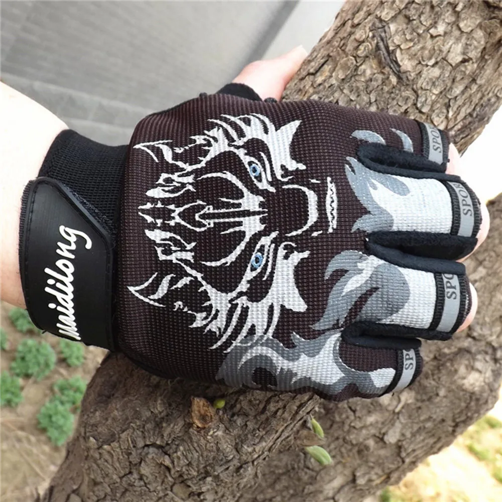 Мужские перчатки противоскользящие перчатки для велоспорта, Перчатки для фитнеса, дышащие спортивные перчатки с принтом волка