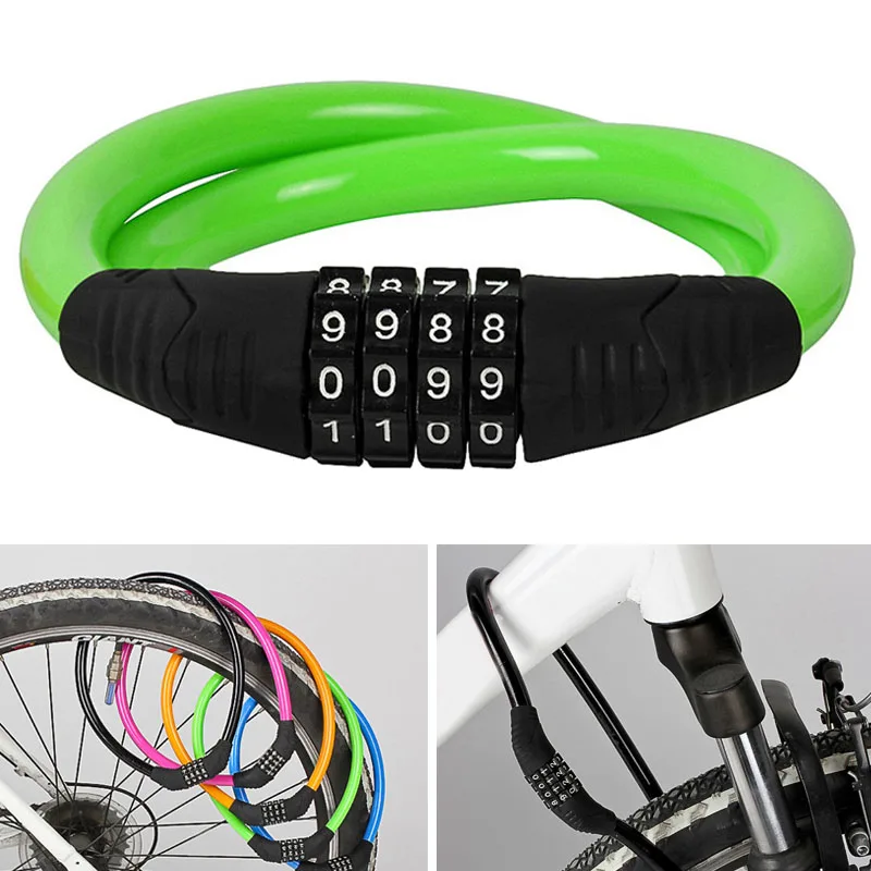 Universal 4 Digit Password Bike Lock 360 Rotating Security Steel Wire Lock Bicycle Accessories B2Cshop