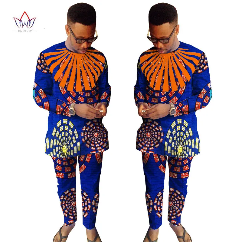 Мода Анкары для мужчин s одежда Dashiki наборы из двух частей набор мужские рубашки+ брюки набор для мужчин Slim Fit Рубашки Плюс Размер 6XL WYN249