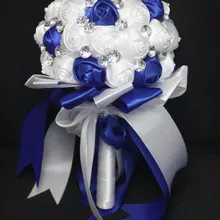 Романтический Королевский синий и белый свадебный букет невесты, искусственный Шелковый Декоративный букет розы