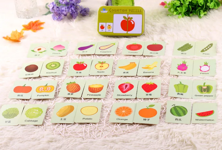 

Puzzles Toy Learning Cognition Montessori Early Education Traffic Fruit Baby Puzzle Box Cognitive Card Cartoon Kid toy 32pcs