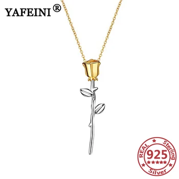 شراءYAFEINI 925 فضة الذهب اللون ارتفع المعلقات القلائد 925 سلاسل فضية امرأة هدايا عيد الحب هدايا عيد الأم