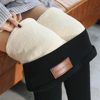 

Black Casual Warm Pants 2020 New Winter Skinny Thick Velvet Wool Fleece Trousers Lambskin Cashmere Pants For Women Leggings