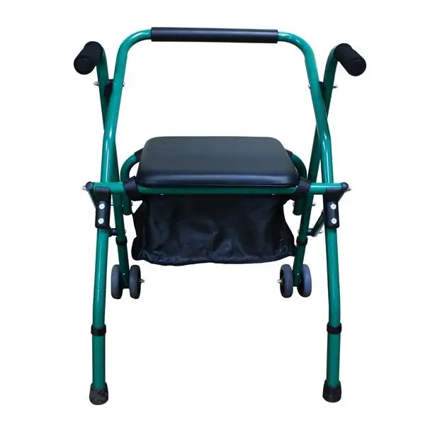 

Adjustable height elderly patients Iron Pipe Walker Comfortable padded seat Casters with soft grip tires are ideal