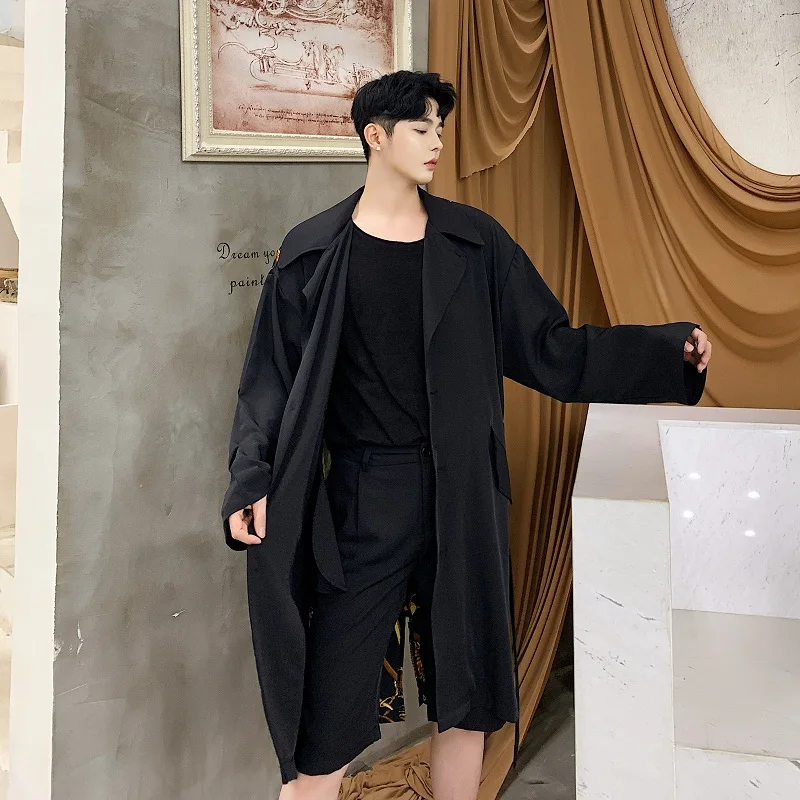 Reviews Long section trench coat Punk style Stitching Cloak personality Loose coat