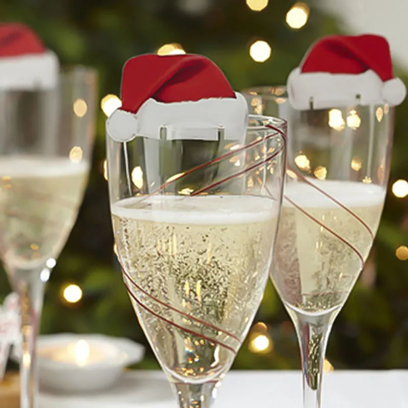 

Christmas Decorations For Home Christmas Red Wine Cup Card Christmas Hat Wine Glass Card Decor navidad natal kerst