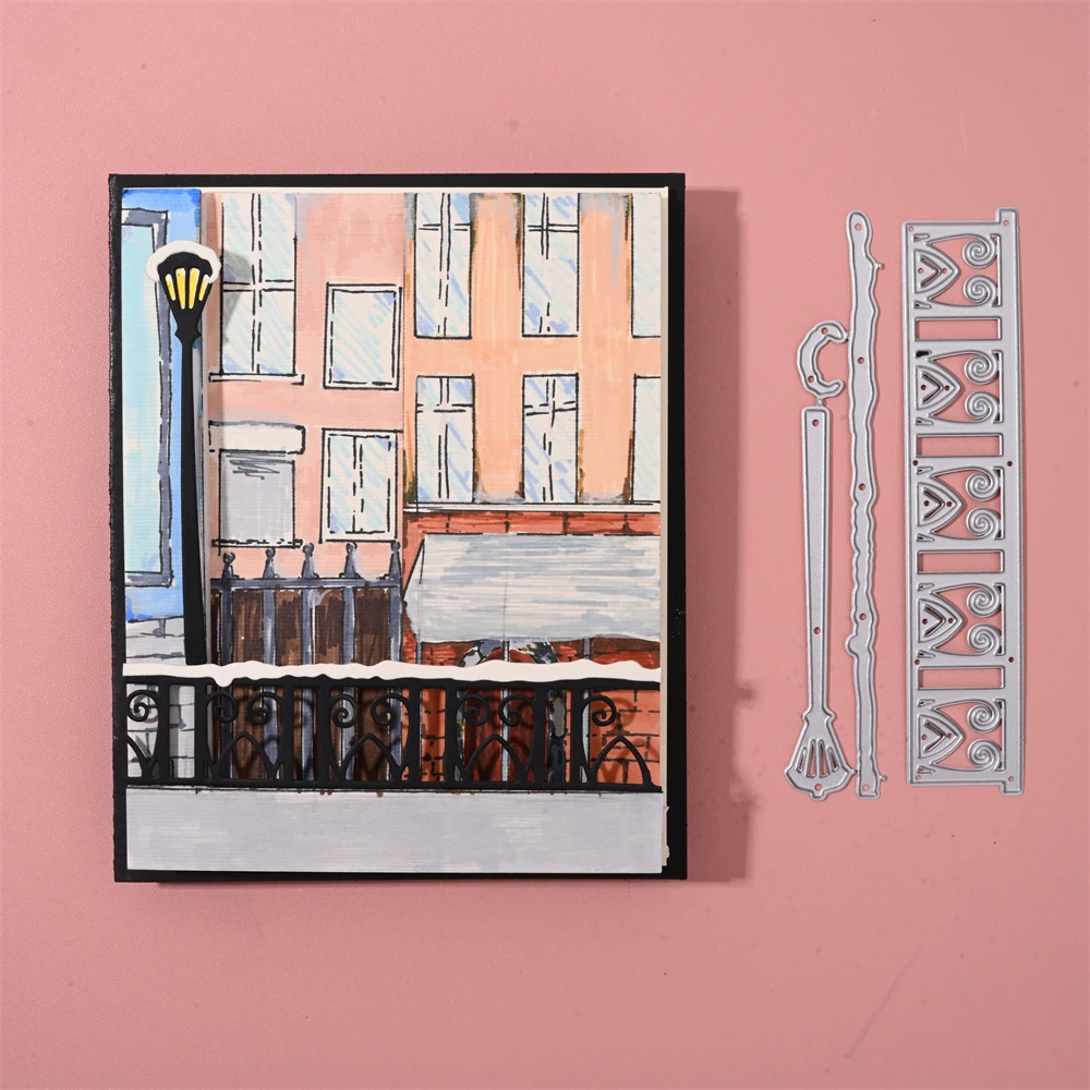 Inlovearts Street Light Park Ringhiera Metallo Taglio Muore Recinzione Scrapbooking Stencil Carta Fai Da Te Album Carte Decor Goffratura 2021