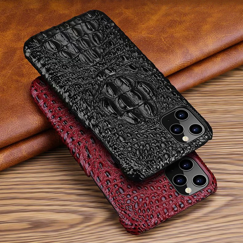 Genuine Leather Case For iPhone 11 Pro Max Back Case Luxury Croc Head Phone Bag Cover For iPhone 11Pro Max Case Fran-op