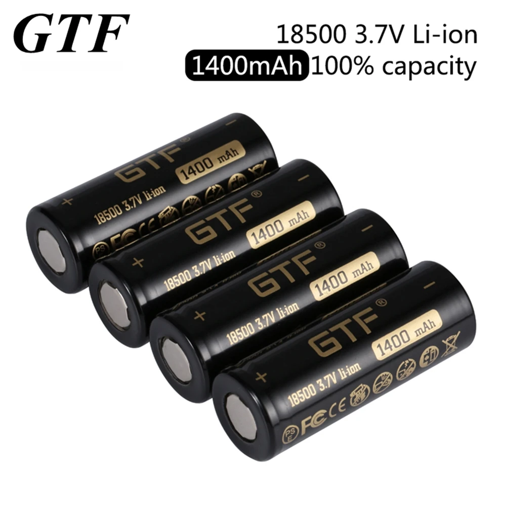 GTF 18500 1400mAh real capacity 3.7V Li-Ion Rechargeable Battery for Flashlight toy electronic product 3.7V flat head batteries