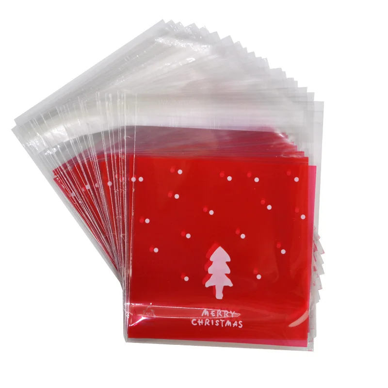 9-christmas tree 50 шт. 10x10 см Санта Клаус дерево самоклеющиеся рождественские подарочные пакеты мультфильм пластиковые конфеты мешок упаковка для рождественского печенья Рождественский Декор - Цвет: 9-christmas tree