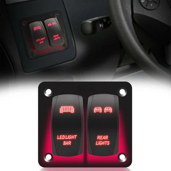 

Red 2 Gang Toggle Rocker Switch Panel LED Light Bar For Jeep ATV UTV Waterproof 2 Gang Rocker Switch