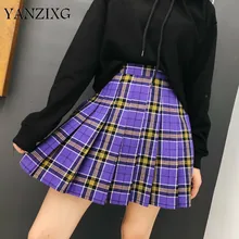 Новинка, английский стиль, женские плиссированные юбки с высокой талией, фиолетовые клетчатые юбки, шорты,, винтажная клетчатая мини-юбка, Femme Z501