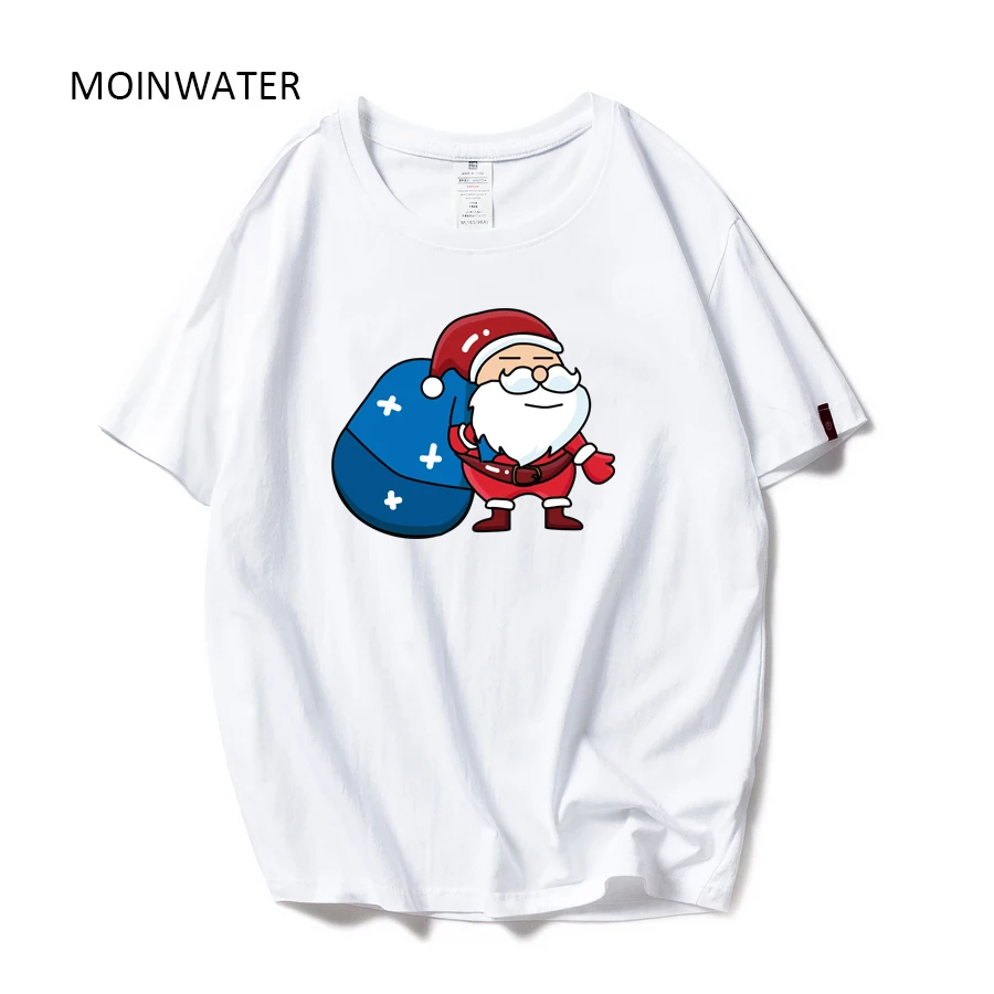 MOINWATER белый и черный футболки для женщин Рождество печати хлопок леди модные футболки женские Санта Клаус Топы MT1996