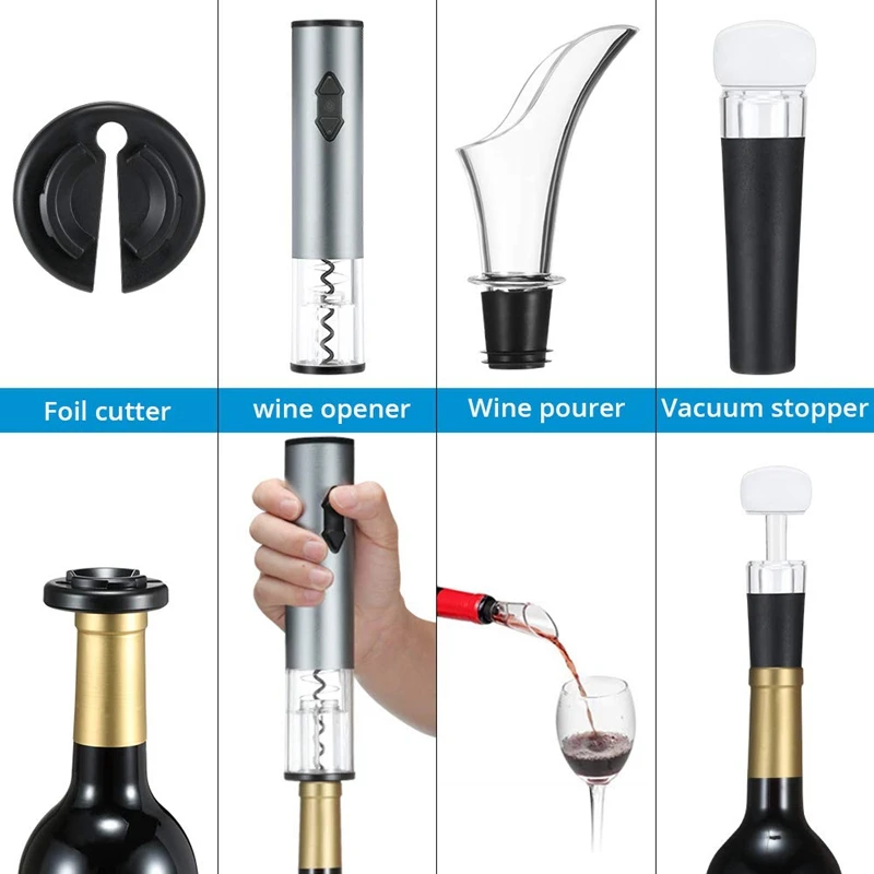 Electric Wine Opener Set,Electrical Wine Bottle Opener Battery Operated over Wine Saver Vacuum Stoppers,Wine Pourer,Foil Cutte