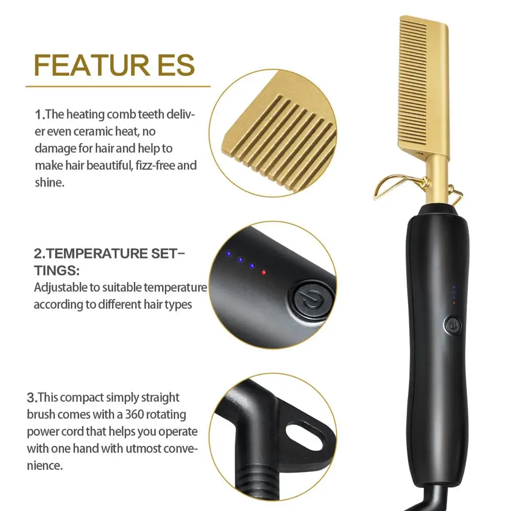 Hair Straightener 2 in1 Hot Comb Electric Heating Fast Heating Portable Travel Anti-Scald Beard Press