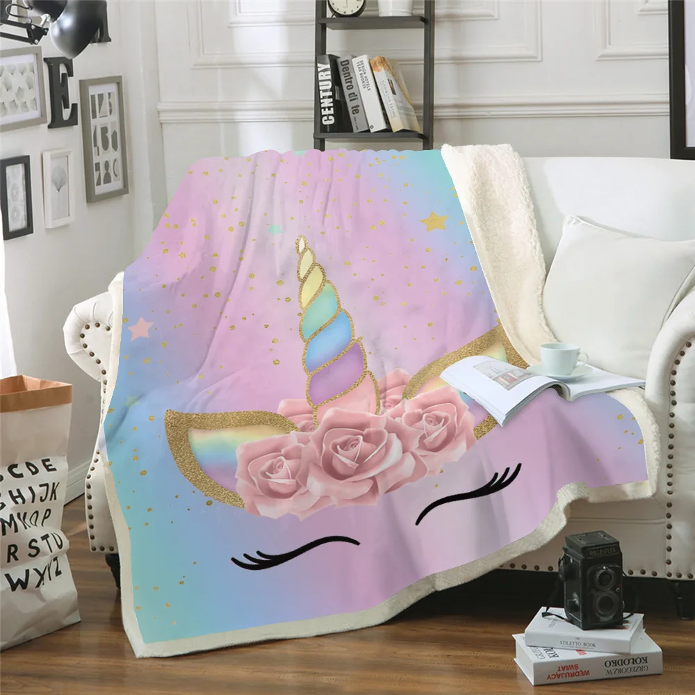 

Explosive Blanket Airable Cover Blanket Thick Double Layer Plush 3D Digital Printing Blanket Unicorn Series
