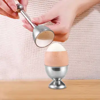 

Creative Kitchen Dining Egg Topper Cutter Shell Opener Silver Egg Knocker Stainless Steel Boiled Raw Shell With Spoon Cup Holder
