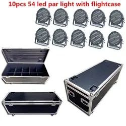 10 шт. 54x3 Вт светодиодный par свет с flightcase DJ Par светодиодный RGBW УФ dj свет мыть светомузыка, DMX контроллер эффект 54x4 Вт RGB 3в1